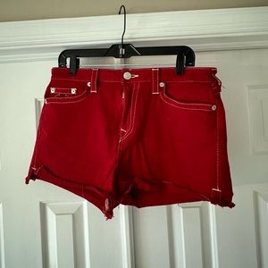 True Religion red denim shorts